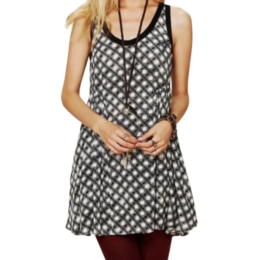 Free People Women’s Black and White Patterned Fit & Flare Dress | Size XS
